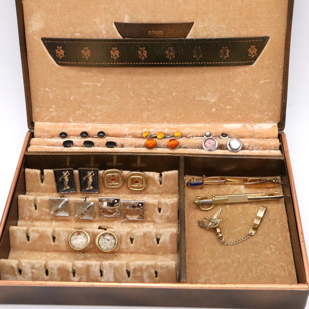 Vintage Mens Cufflinks Shirt Studs Tie Clips Lot Hickok Swank Anson Hadley Box
